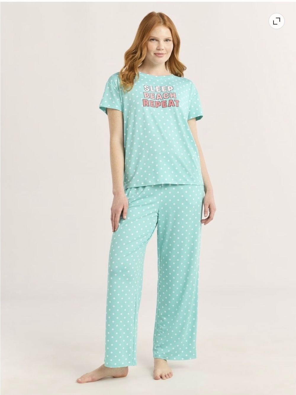 NWT Joyspun Sleep Beach Repeat 2-Piece Pajama Set Size Small Aqua Polka Dot Loun